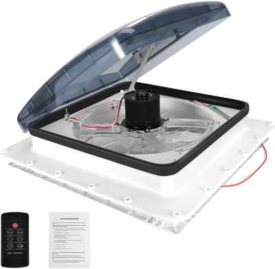 Linkforu - Elektrisch camperdak met Afstandsbediening - Ventilatie Ventilator met Regensensor - 12V - 20 Watt - 40 x 40 cm –