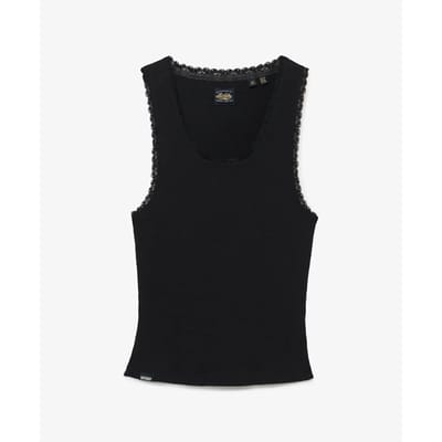 Superdry Vintage Kanten Top Black Grootte: 36