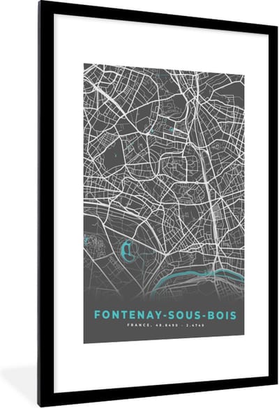 Fotolijst incl. Poster - Fontenay-sous-Bois - Frankrijk - Stadskaart - Plattegrond - Kaart - 60x90 cm - Posterlijst