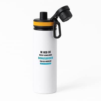 Hacebo® - ik heb de meest geweldige bonusbroer van wereld (klopt, deze mok heb ik van hem) waterfles met draaidop oranje - de meest geweldigste bonusbroer - verjaardagscadeau - verjaardag - cadeau - water fles - 850ML