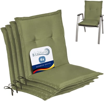 Beautissu Loft NL Stoelkussen Set 4x Lage Rugleuning 100x50 cm Olijfgroen – Tuinstoelkussen UV-bestendig