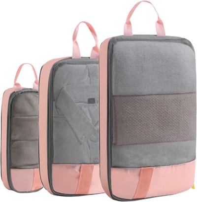 Reis Opbergzakken - Koffer Organizers - Bagage Ordenen - Compressie Functie - 3-delige Set - Roze