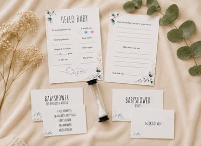 3-in-1 Babyshower Activiteiten | 30 Seconds Spel | Hints Uitbeelden | Voorspellingskaarten 20 | Genderneutraal Spellenset