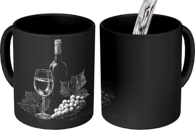 Magische Mok - Foto op Warmte Mokken - Koffiemok - Wijnfles - Glas - Druiven - Bladeren - Magic Mok - Beker - 350 ML - Theemok
