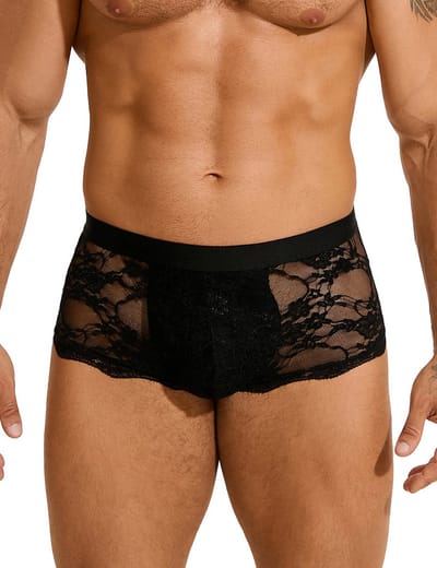 Zeloria Heren Kant Boxer – Transparante Erotische Lace Boxershort – Zwart – M – Stretch & Comfort
