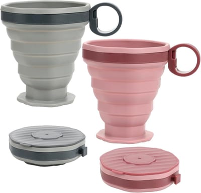 2 stuks opvouwbare siliconen bekers, 220 ml opvouwbare reisbekers met luchtdicht deksel, herbruikbare draagbare siliconen bekerset voor picknick, kamperen, wandelen, reizen