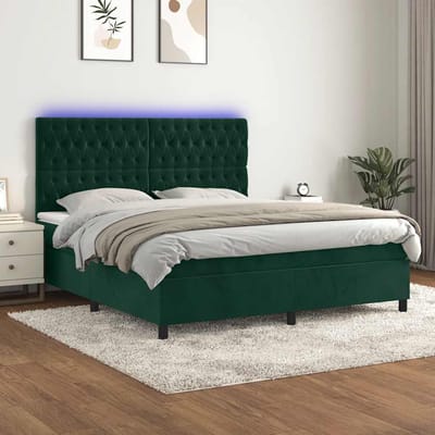 vidaXL - Boxspring - met - matras - en - LED - fluweel - donkergroen - 160x200 - cm
