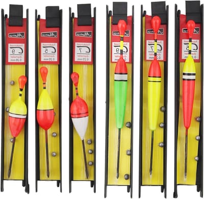 Set van 6 Vissen Floats met Zinkers, Visserslijn en Haak voor Het Vangen van Forel, Aal en Zander in Meer, Rivier en Beek