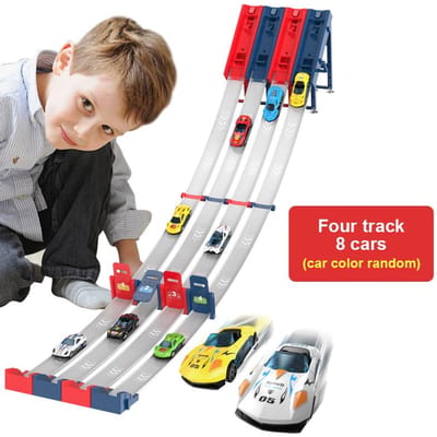 Kinderen Competitie Racebaan Speelgoed met 8 Legeringsauto's Slot Race Voertuigen Baanset Educatief Spel voor Kinderen Jongens Speelgoed Cadeaus red
