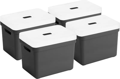 Sunware Opbergboxen met transparante deksel - 4x stuks - kastmanden - zwart - 18 liter - kunststof - 35 x 25 x 24 cm - Opbergers