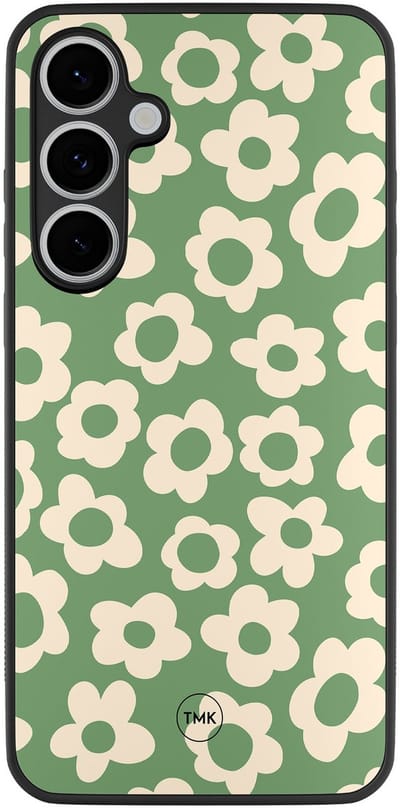 Hoesje geschikt voor Samsung Galaxy S24 FE - Retro cute flowers - Groen - TPU case - Bloemen - Hardcase zwart telefoonhoesje