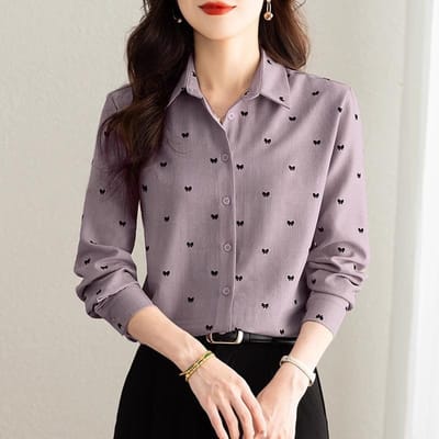 Shirt Dames Lente Nieuwe Buitenlandse Stijl Top Klein Shirt Bedrukt Shirt met Lange Mouwen 3XL roze