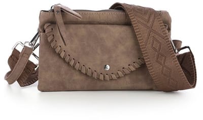Schoudertas - Taupe/Stone - Dames - Dubbele rits - Gevlochten - PU tas - Stijlvol - Compact