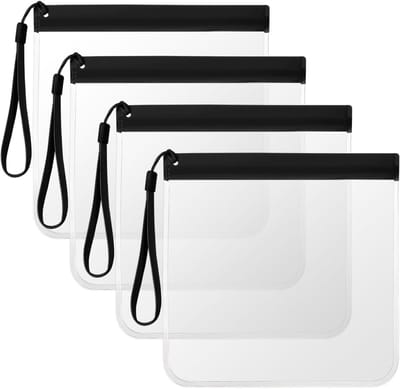 QTTVBTNA - 4 Stuks Transparante Vloeistoffen Zak 1L - Luchtdichte Zip Bag - Herbruikbaar & Lekvrij, Conform Handbagage Regels - Perfect voor Toiletspullen - 20x20cm - zwart