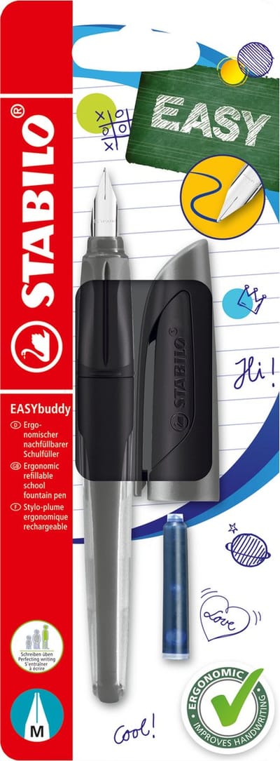 STABILO EASYbuddy - Ergonomische Vulpen - Zwart - Standaard M Punt Voor Rechtshandigen