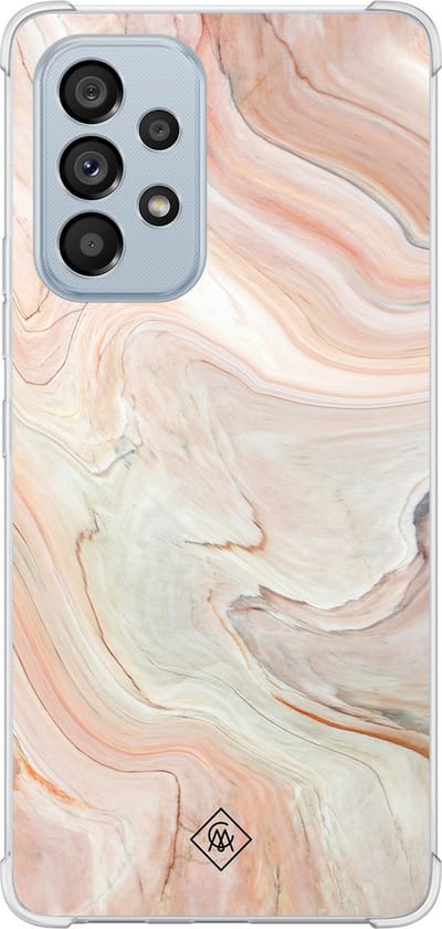 Casimoda® hoesje - Geschikt voor Samsung Galaxy A53 - Marmer Waves - Shockproof case - Extra sterk - Siliconen/TPU - Bruin/beige, Transparant