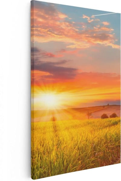 Artaza Canvas Schilderij Korenveld - 20x30 cm - Klein - Wanddecoratie Zon - Muurdecoratie Landschap - Kamer Accessoires Natuur