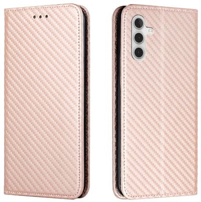 Voor Samsung Galaxy S24+ 5G koolstofvezel textuur flip houder lederen telefoonhoes (rosé goud)