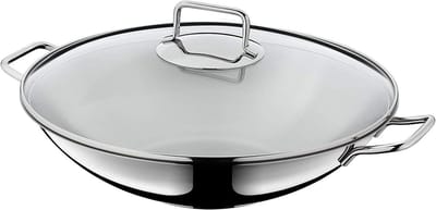 Wokpan met Deksel - Roerbakpan Aziatische pan - Gezond Koken - Universele Bodem - 36 cm - Zilver