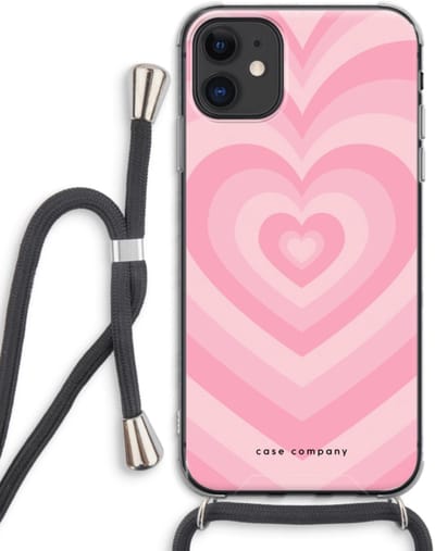 Case Company® - Hoesje met koord geschikt voor iPhone 11 hoesje met Koord - Hart Roos - Telefoonhoesje met Zwart Koord - Bescherming aan alle Kanten en Over de Schermrand