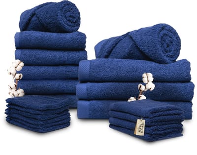 Miss Towels - Familieset - Marineblauw - 5 Sterren Hotelkwaliteit Handdoeken - Badlakens - Gastendoekjes - Washandjes - 6+4+4+6 stuks - Made in Portugal