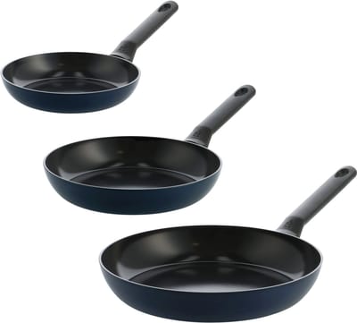 BK Enjoy Koekenpannenset 3-delig - 20/24/28cm - PFAS-vrije antikleeflaag - Pannenset inductie - Keramische pan - Ovenbestendig tot 160°C - Koudgrepen - Donkerblauw