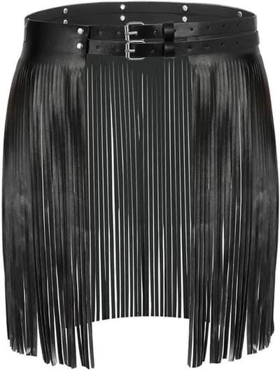 Punk Waist Belt met Fringes en PU Leather Tassels voor Boho High Waist Outfit, Verstelbare Tailleband voor Jurk en Jeans (Zwart)