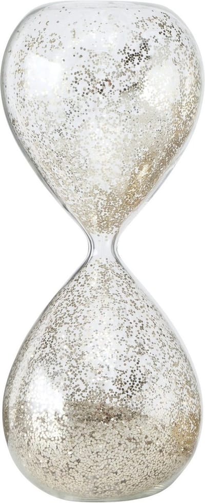 Decoratie zandloper glas zilveren glitters 20 cm - Woondecoraties/woonaccessoires