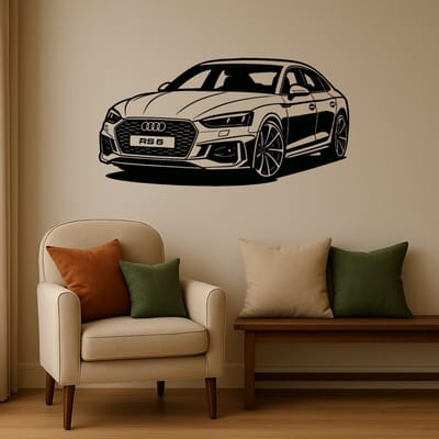 Audi RS5 Auto Muurdecoratie – Houten Wanddecoratie 75 cm – Zwart Lasergesneden Design – Stijlvolle Decoratie voor Woonkamer, Garage en Mancave – Cadeau voor Autoliefhebber