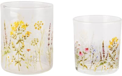 Dekoratief | Set 2 theelichthouders 'Wild Flowers', glas, 8x8x10cm | A260659