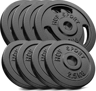Hop-Sport Halterschijven Set 30 kg – Gietijzeren Gewichten 4x2,5 kg en 4x5 kg – Geschikt voor Halterstangen Ø30 mm