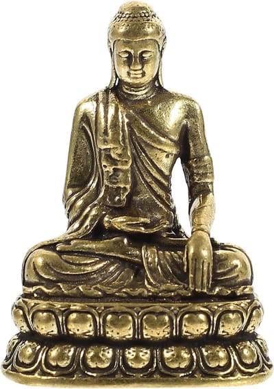Cosensi - Mediterend Boeddhabeeld van Messing voor Bureaudecoratie met Zen Tuin Brons Handwerk - Miniatuur Boeddha-beeldjes Versieren Büro Decoratie in Messing Mini Potpourri Ornament