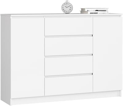 Ladekast K140 met 4 Lades en 2 Deuren / AKORD Furniture Factory / Wit / 138 x 99 x 40 cm