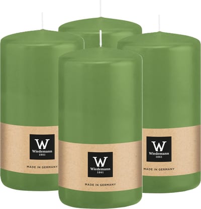 Wiedemann Cilinderkaars/stompkaars - 4x - lichtgroen - 12 x 6 cm - 33 branduren - zuilkaarsen