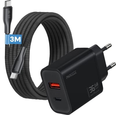 Phreeze usb C adapter 35w - Usb c kabel 3 meter - Power Delivery oplader voor telefoon en laptop