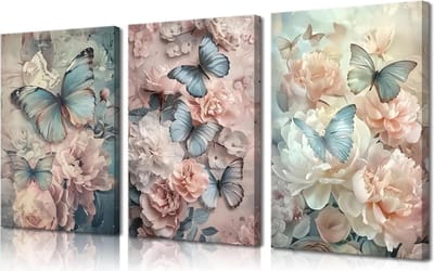 Canvas Muurkunst Set - Bloemen Prints - Woonkamer Decoratie - Klaar om op te hangen - 3x 40x60 cm - Roze