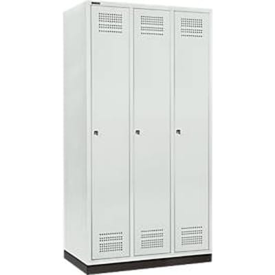 Schäfer Shop Genius Kledinglocker met fitting, 3 compartimenten, 300 mm compartimentbreedte, cilinderslot, lichtgrijs