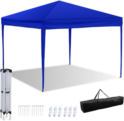 Partytent 3x3 m zonder zijkanten – Easy Up Opvouwbaar Waterdicht Paviljoen incl. Draagtas – Blauw