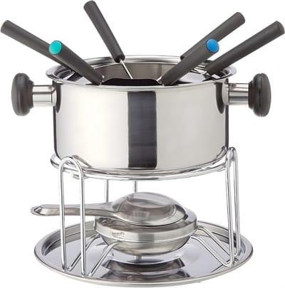 KAD® Fondueset - Luxe RVS Fondueset Voor Gezellige Avonden - Universele Fonduepan Inclusief Vorkjes - Zilver - 21cm x 19cm x 21cm