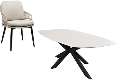 7-delige tuinset | 6 Isabel tuinstoelen | Tuintafel Barletta 240x115cm | Sand & Black Sandstone