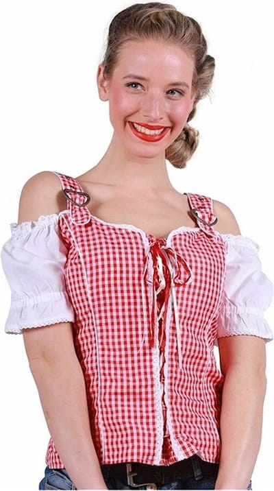 Tiroler shirt Mia rood-wit | Maat XS