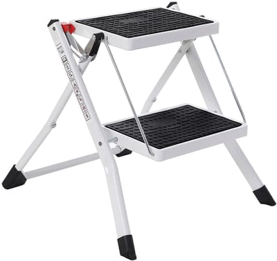 Opvouwbare Trap 50x35x555 Cm Zilver Metaal 2 Treden Antislip Matten Draagbaar 150 Kg Draagvermogen Stevig Frame Voor Huishouden Magazijn Werkplaats