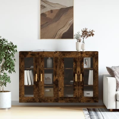 vidaXL - Hangkasten - 2 - st - bewerkt - hout - gerookt - eikenkleurig