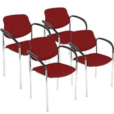 Bezoekersstoel STYL - bekleding in leerlook - met armleuningen - stapelbaar – chilirood – 4 stuks