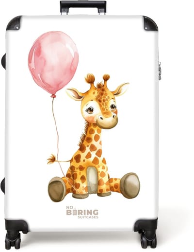 NoBoringSuitcases.com® - Koffer groot - Reiskoffer lichtgewicht - Giraffe met roze ballon - Rolkoffer met 4 wielen - Grote trolley XL - 98 liter bagage