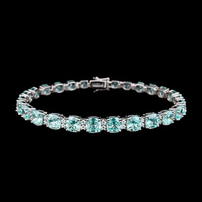 Victoria Valenza 925 Sterling Zilveren Tennisarmband met Aquamarijnkleurige Zirkonia Stenen - Armband - 925 sterling zilver - Zilverkleurig - Tennisarmband - Zirkonia