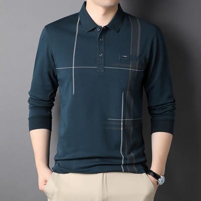 Printemps et Automne Nouveaux T-shirts à Revers Rayés pour Hommes d'Âge Jeune et Moyen Mode Homme Décontractés Chemises de Fond T-shirts à Manches Longues XXXL black
