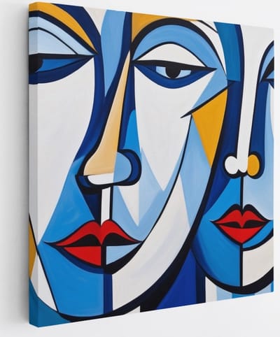 Saammp Canvas Schilderij - 2 gezichten - Neutraal - Abstract - 20x20 - Foto op canvas - Wanddecoratie - Muurdecoratie Woonkamer - Slaapkamer decoratie - Canvas Print