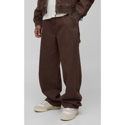 Relaxed Fit Carpenter Washed Twill Trousers | Brown | Size 44