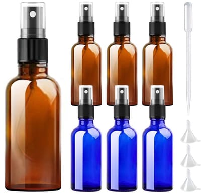 Dailygoody - Glazen Spuitflessen - Cosmetische Verstuiver - Compacte Set van 6 - 50 ml - UV-veilig Bruin en Blauw - Herbruikbaar - Ideaal voor Reis